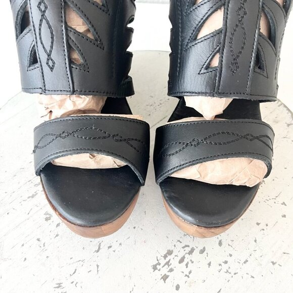 NEW Lane Boots BECCA Womens Black Wedges 7.5 Western Sandals Cowgirl Leather - Picture 6 of 11